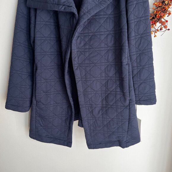 Bagatelle Womens Quilted Jacket Open Front Draped Collar SMALL in Navy Blue - Picture 4 of 11